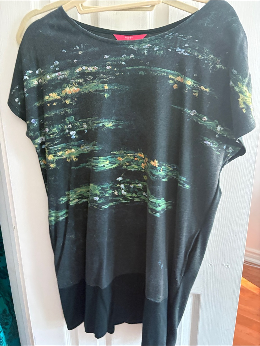 Women’s Black Midi Dress with Green Brushstroke Print